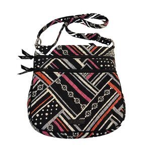 Vera Bradley Northern Stripes Triple Zip Hipster Crossbody Pink Black Gray 12x12